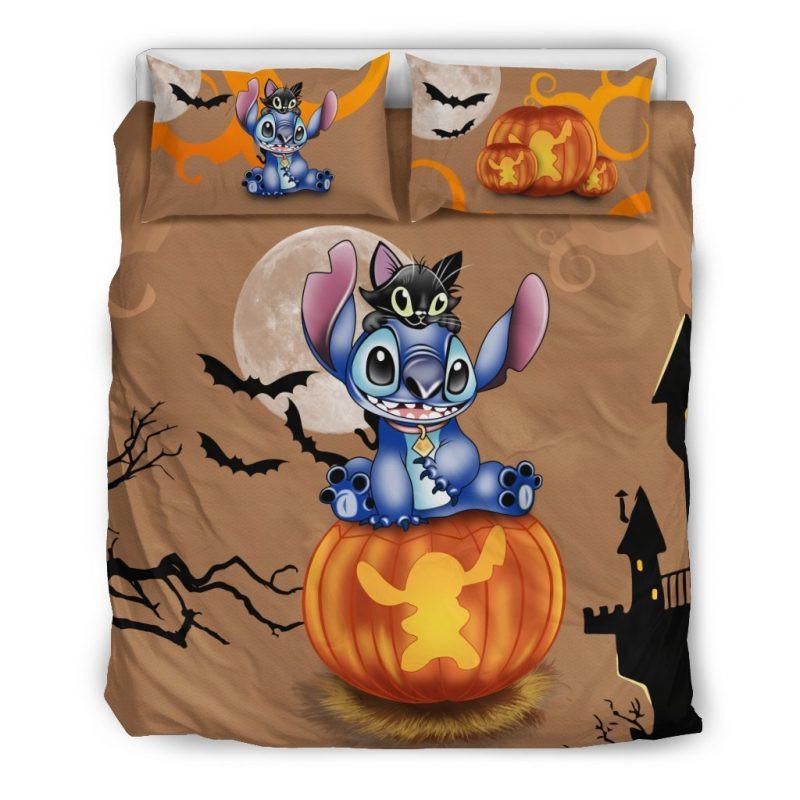Housse De Couette Stitch Et Chat Halloween Parure de lit Ensemble De Literie