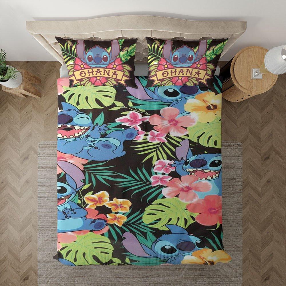 Housse De Couette Stitch Hawaii Floral Funny Stitch Ohana Mean Family Parure de lit Ensemble De Literie