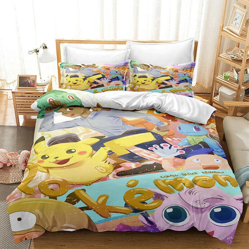 Parure de lit Pokemon Pikachu Heureux Personnages Housse De Couette Ensemble De Literie Parure de lit Pokemon Pikachu Heureux Personnages Housse De Couette Ensemble De Literie